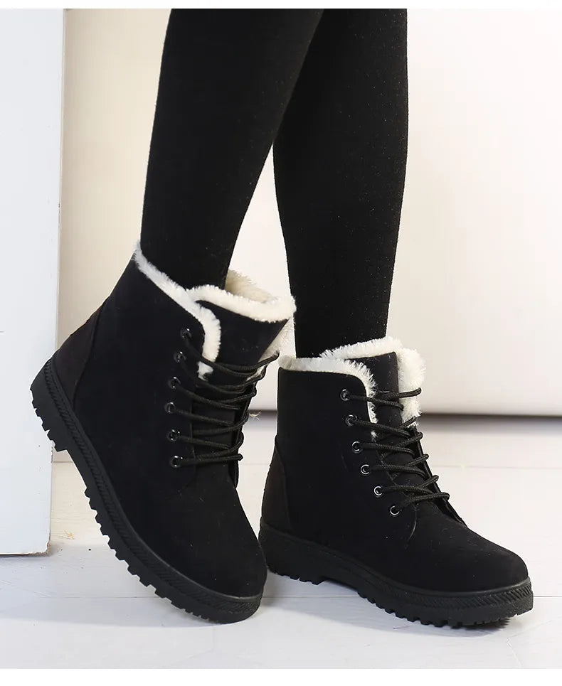 Winter Fur Low Heel Snow Ankle Boots