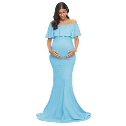 Maternity Elegant Slim Off Shoulder Long Dresses