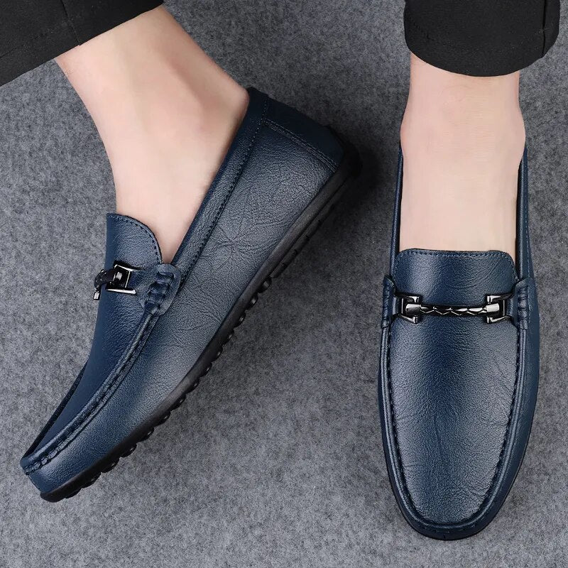 Soft Leather Loafers For Men Easy Slip On Flat Casual Shoes