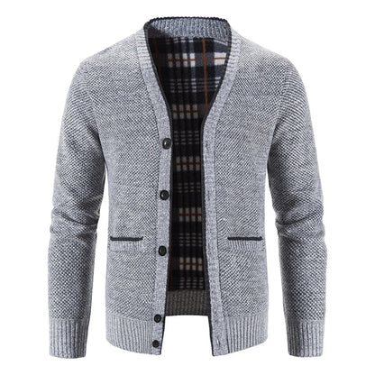 Men Cardigan Knit Patchwork Breathable Thick Long Sleeves