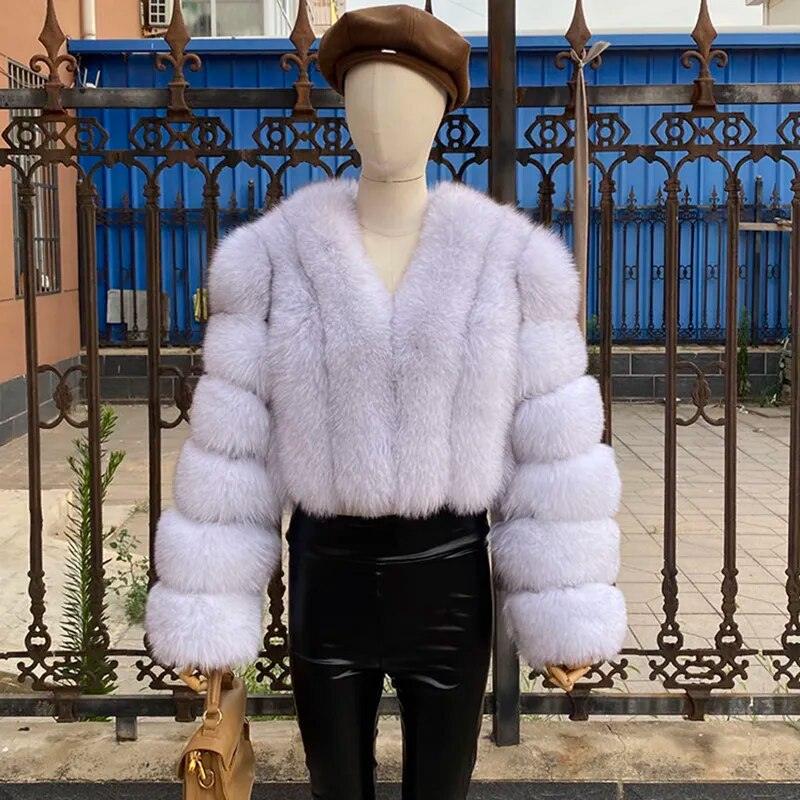 Fox Fur Jacket Short Style Clothing Full Length Sleeve Coat