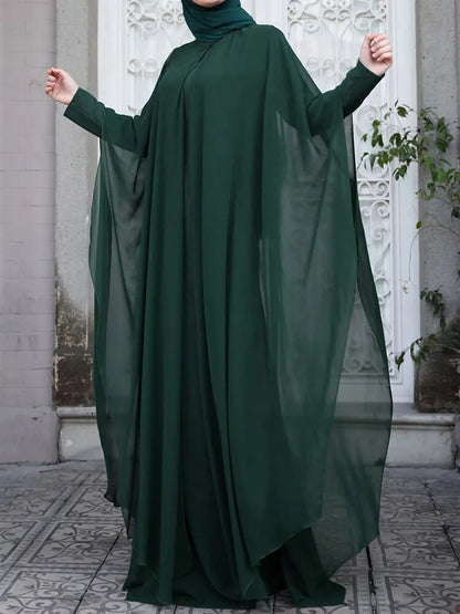 Long Abaya and Hijab 2pcs Long Sleeve Kaftan Dress