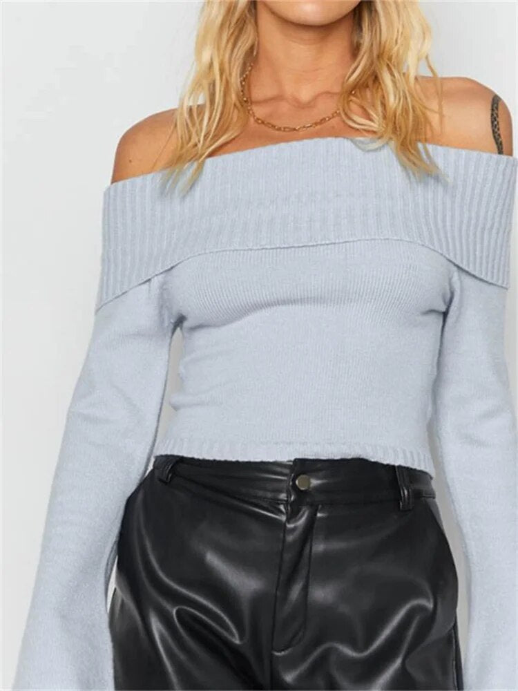 Casual Knitted Long Sleeve Off Shoulder Sweater