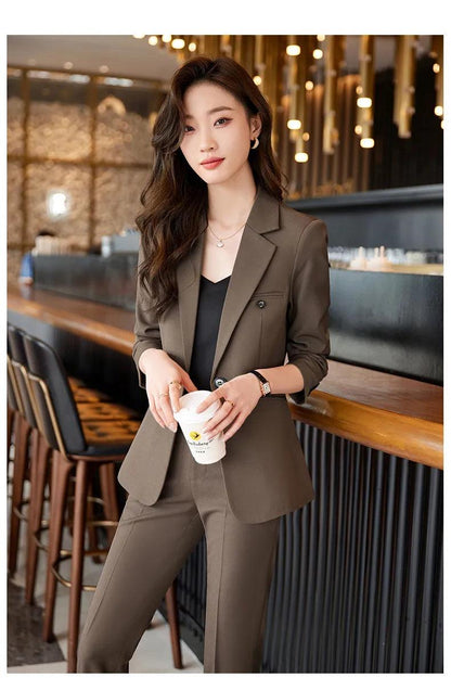 Blue Suits for Fashion Long Sleeve Blazer Chic High Waisted Pants