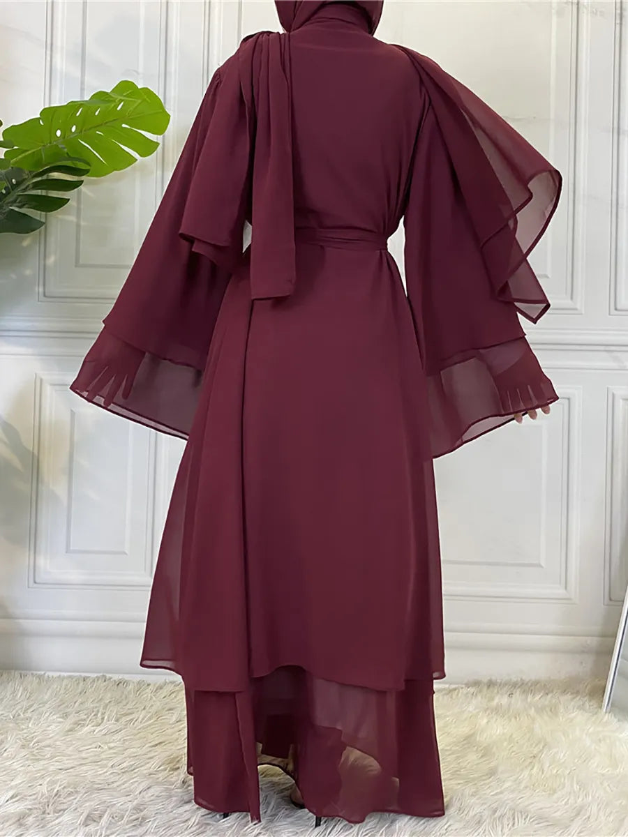 Chiffon Abaya Casual With Belt and Scarf