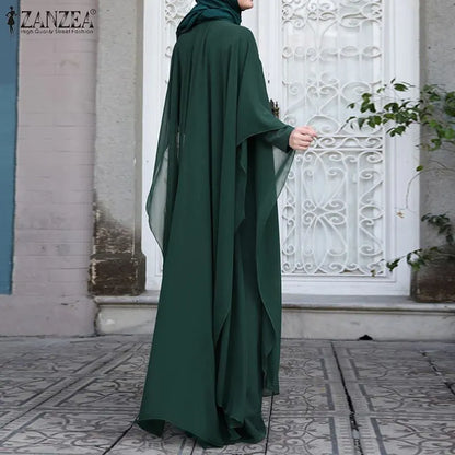 Long Abaya and Hijab 2pcs Long Sleeve Kaftan Dress