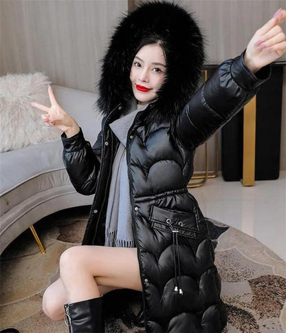 Parkas Women Coat Fur Collar Hooded Overcoat Female Jacket Thick Warm