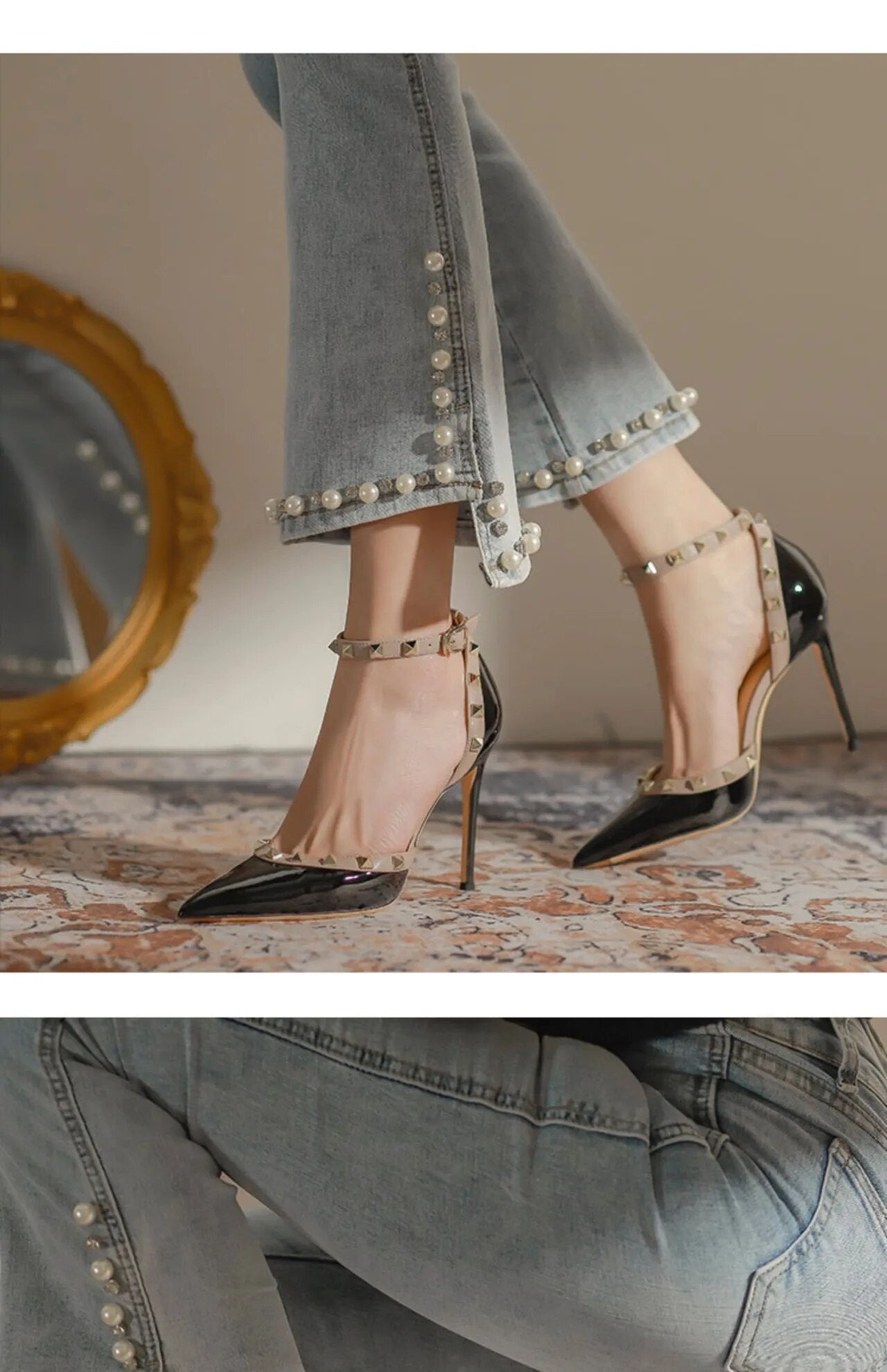 Classy Formal & Casual Rivet High Heels Pointy Toe Shoes