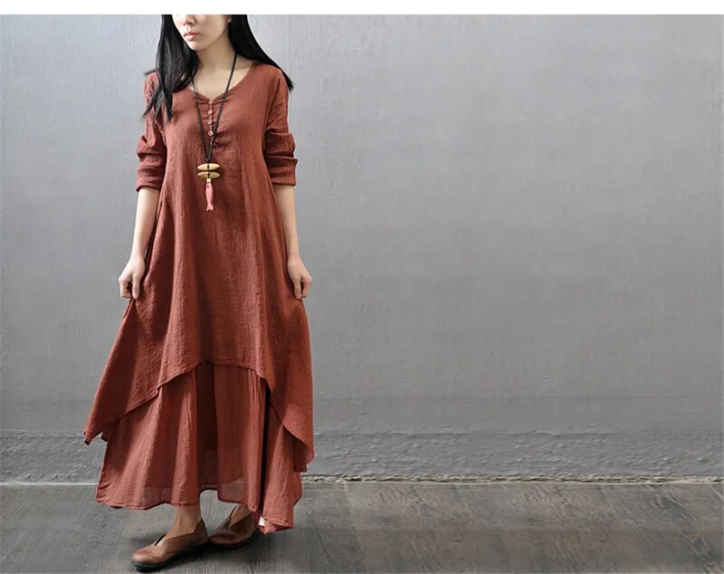 Linen Maternity Plus Size Dress 2 PCS