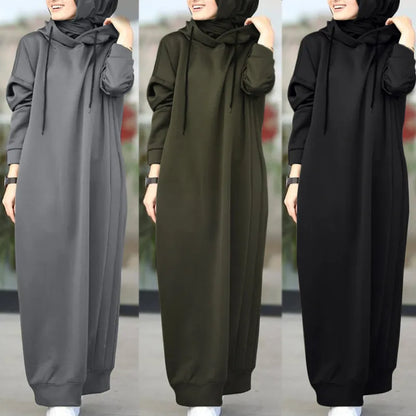 One Piece Hooded Hijab Abaya Loose Long Sleeve Kaftan Turkish Style