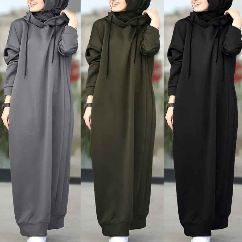 One Piece Hooded Hijab Abaya Loose Long Sleeve