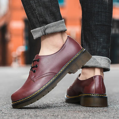 Thick Translucent Bottom Leather Casual Lace Up Men Shoes