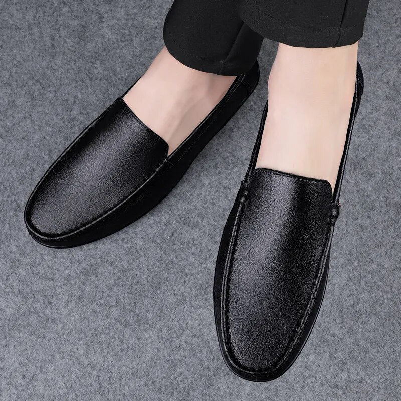 Soft Leather Loafers For Men Easy Slip On Flat Casual Shoes