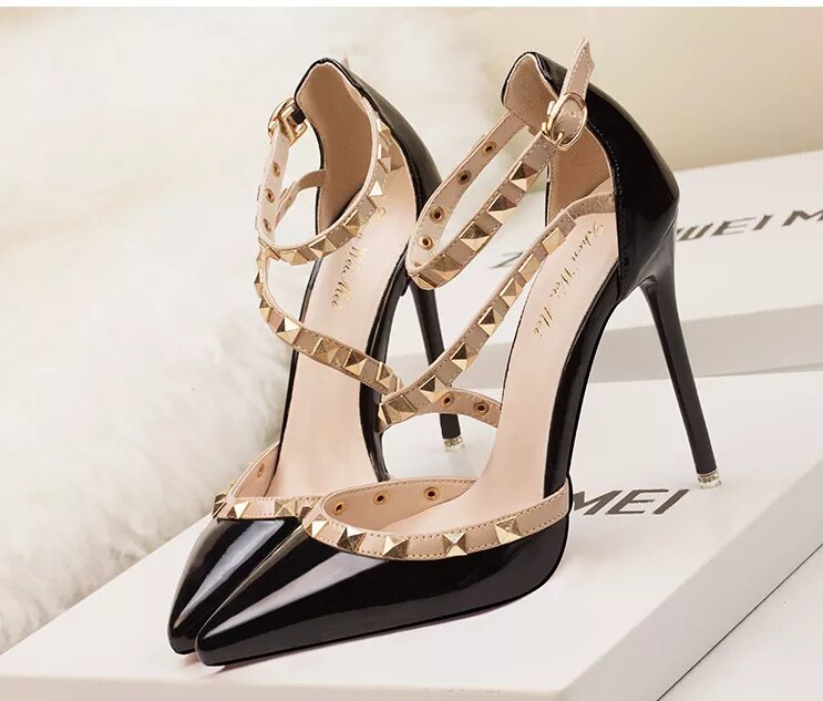 Classy Formal & Casual Rivet Pointy Toe Thin 10CM Heel Shoes