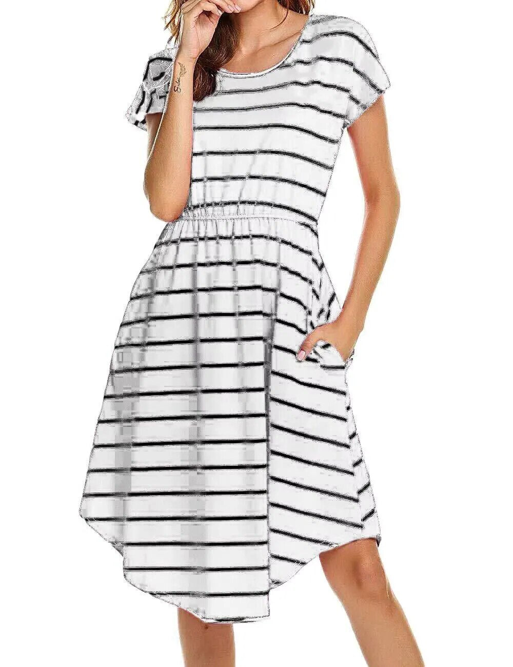 Maternity Striped Patchwork Dress with nursing pull out