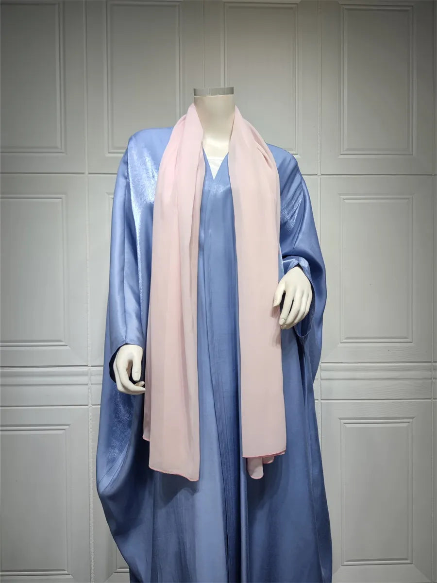 Stunning Modest Moroccan Style Casual Open Abaya Silk Satin