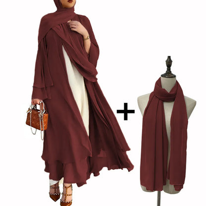 Chiffon Abaya Casual With Belt and Scarf