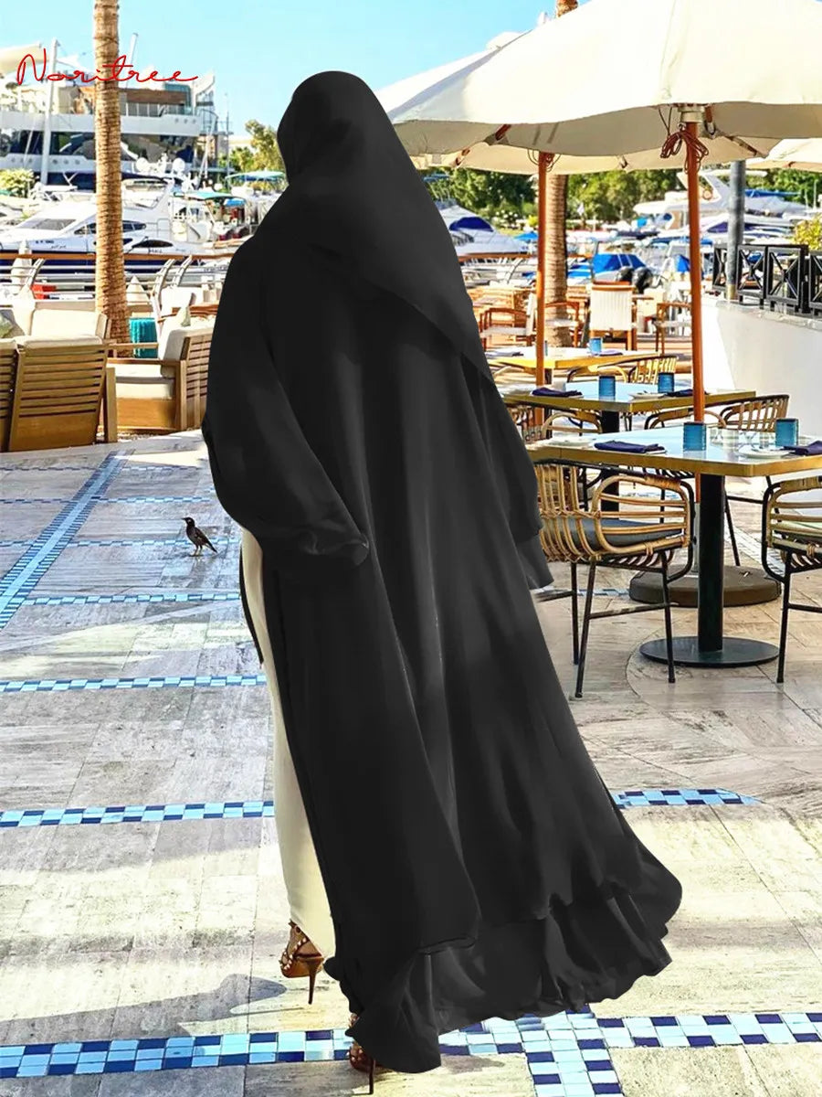 Chiffon Abaya Casual With Belt and Scarf