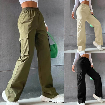 Pockets Casual Elastic Waist Loose Cargo Pants