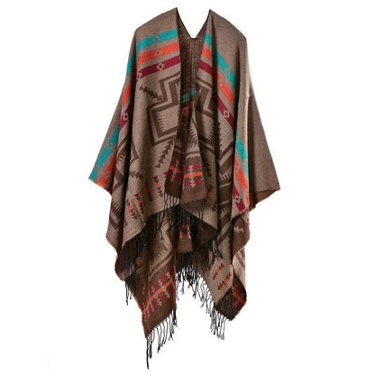 Tassel Cashmere Fork Shawl Poncho