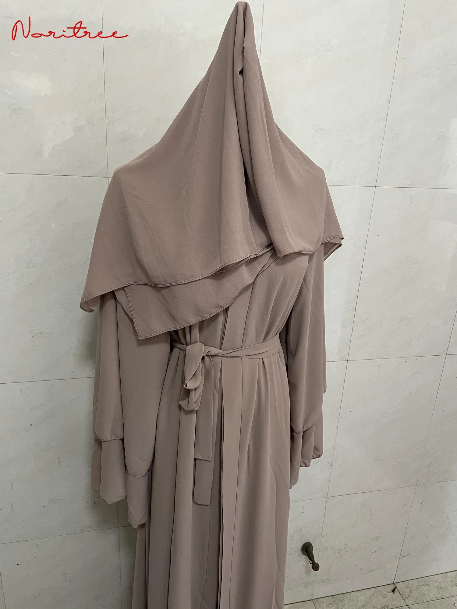 Chiffon Abaya Casual With Belt and Scarf