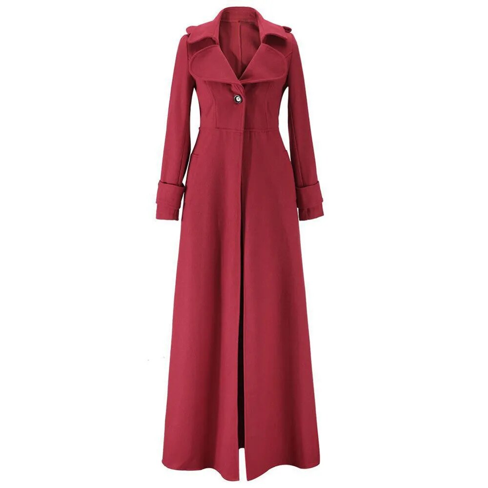 Long Wool Coat Winter Slim Elegant One Button Windbreaker