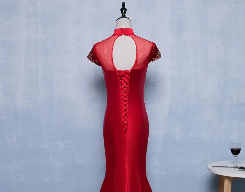 Fishtail Cheongsam Burgundy Embroidered