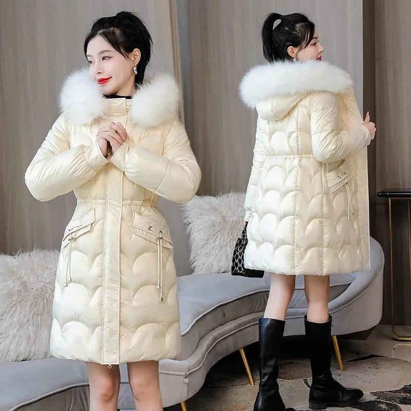 Parkas Women Coat Fur Collar Hooded Overcoat Female Jacket Thick Warm