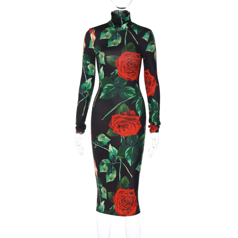 Long Sleeve Bodycon Floral Dress