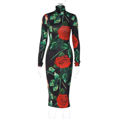 Long Sleeve Bodycon Floral Dress