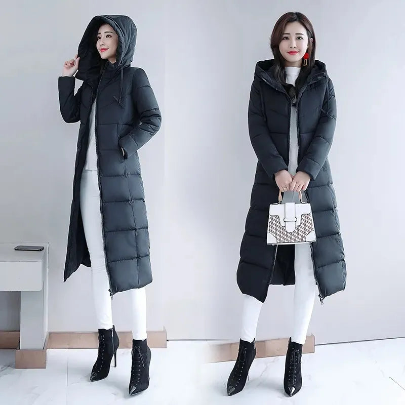 Long Straight Winter Coat Casual Slim Removable Hoodie Plus Size Available