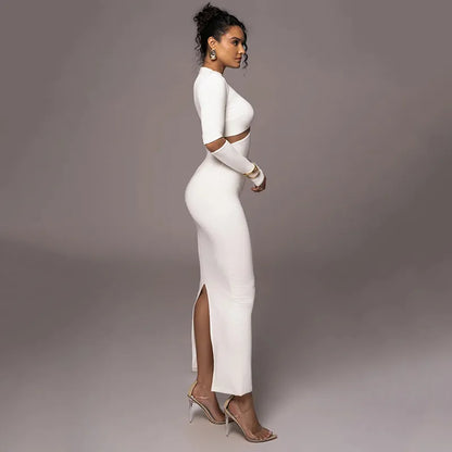 Round Neck Long Sleeve Elegant Tight Shaping High Elastic Long Dress