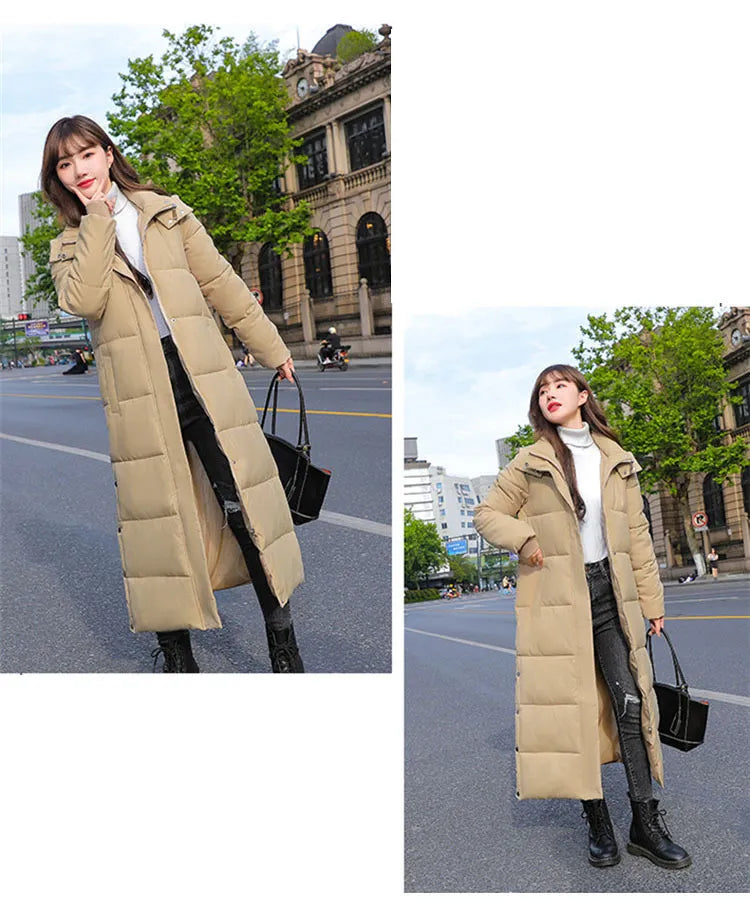 Winter Jacket extra long Thick Down Coat with A Hoodie