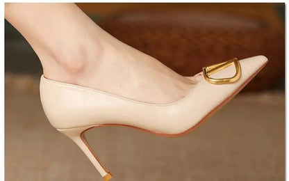 6cm Heels Heart Front Button Ankle Strap Pointy Toe