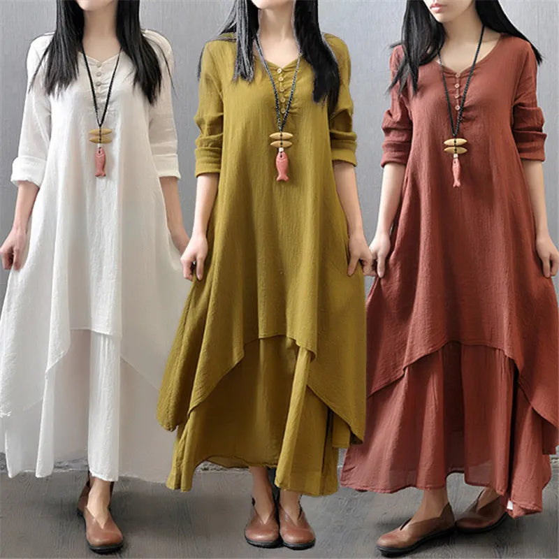 Linen Maternity Plus Size Dress 2 PCS