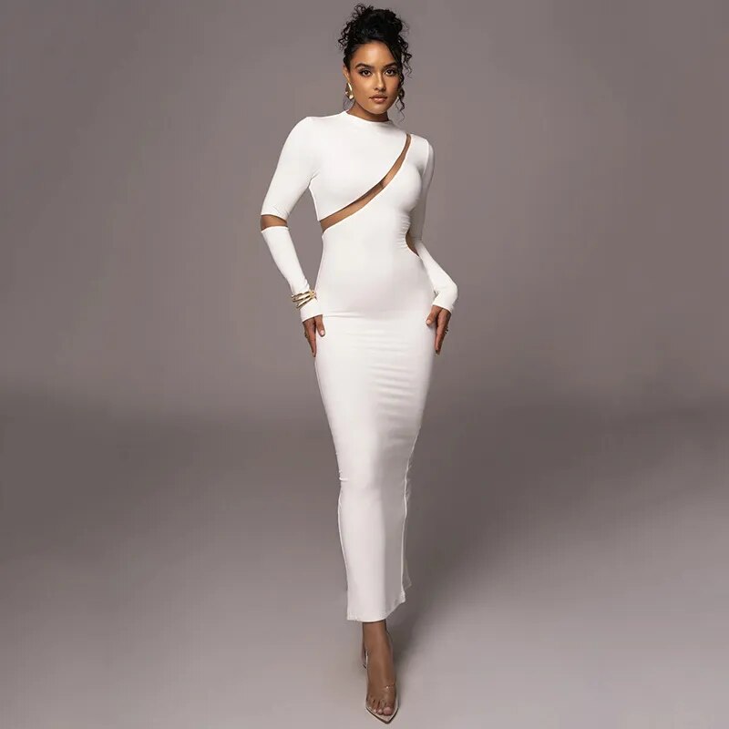 Round Neck Long Sleeve Elegant Tight Shaping High Elastic Long Dress