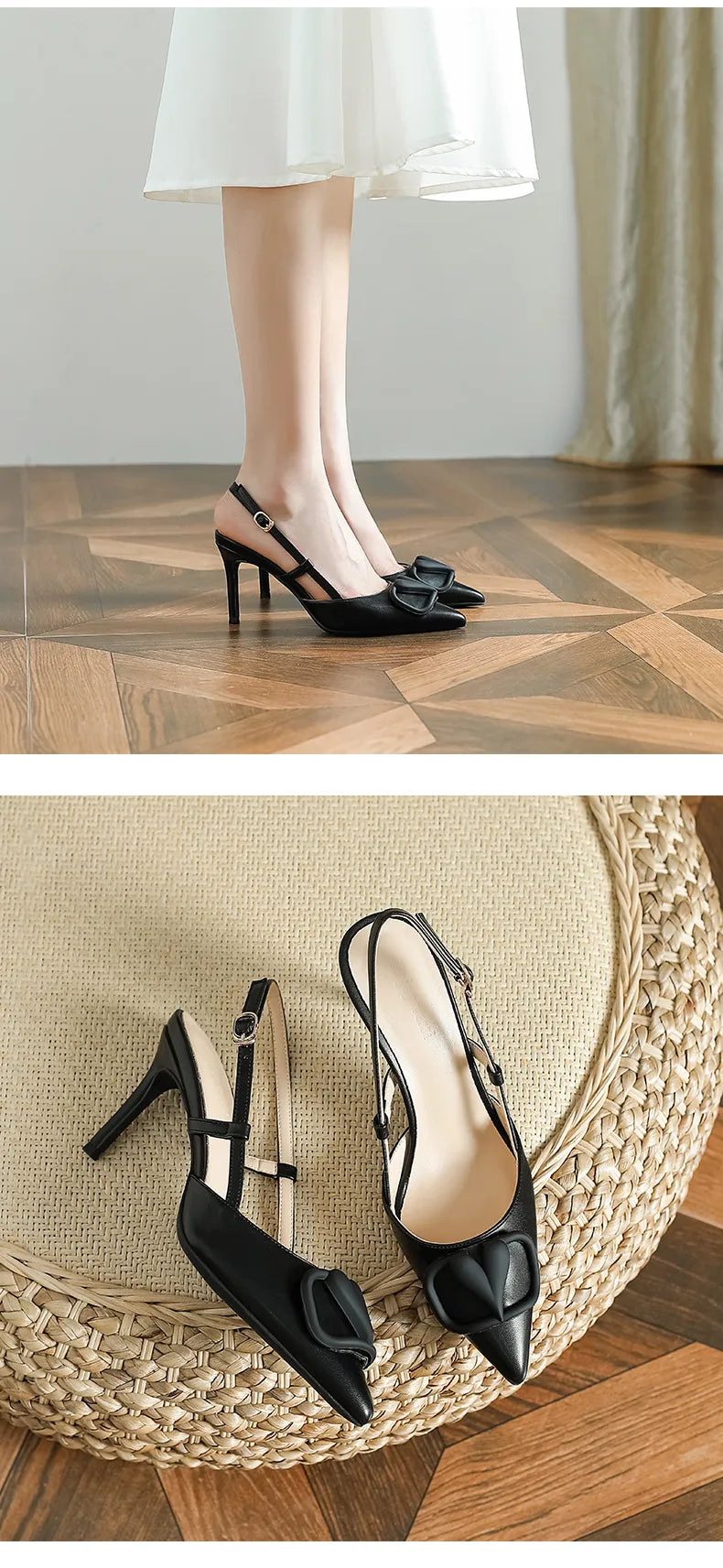 6cm Heels Heart Front Button Ankle Strap Pointy Toe