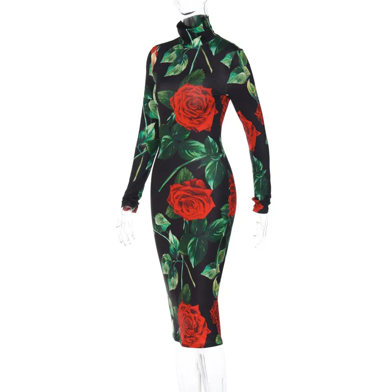 Long Sleeve Bodycon Floral Dress