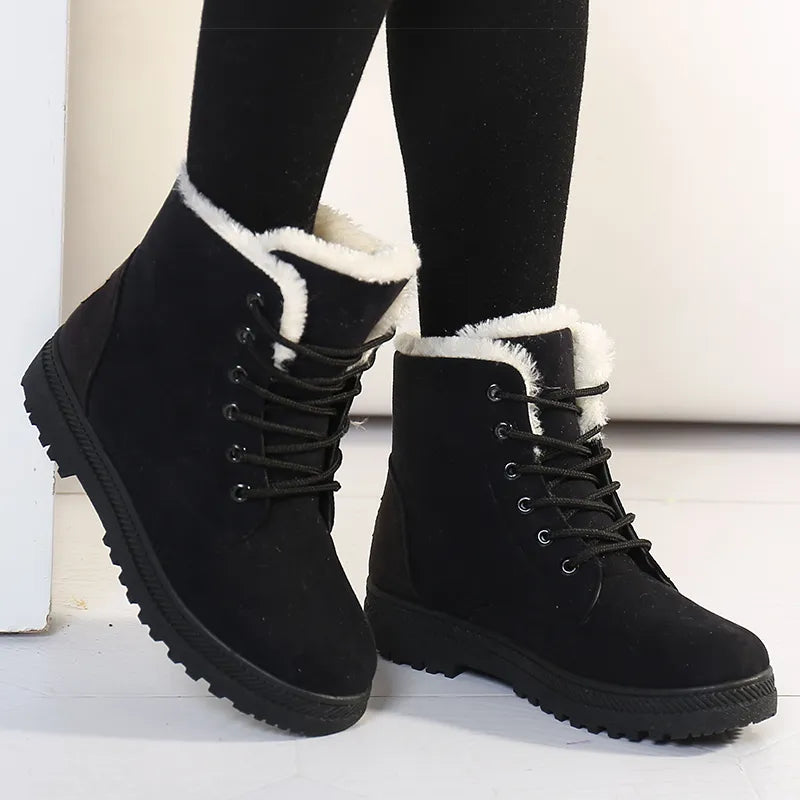 Winter Fur Low Heel Snow Ankle Boots