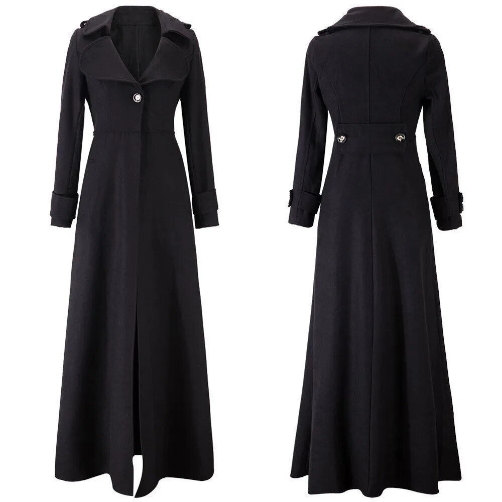 Long Wool Coat Winter Slim Elegant One Button Windbreaker