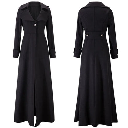 Long Wool Coat Winter Slim Elegant One Button Windbreaker