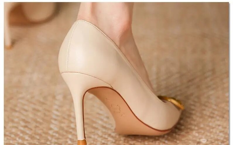 6cm Heels Heart Front Button Ankle Strap Pointy Toe