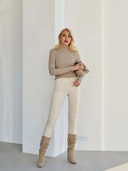 Short Turtleneck Sweaters Slim Pullover Knitted Soft Warm