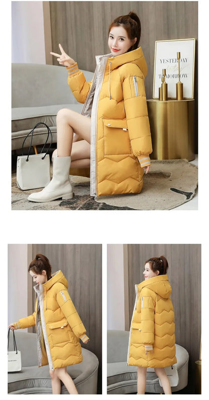 Women Long Cotton Hooded Thick Warm Jacket Windproof Coat