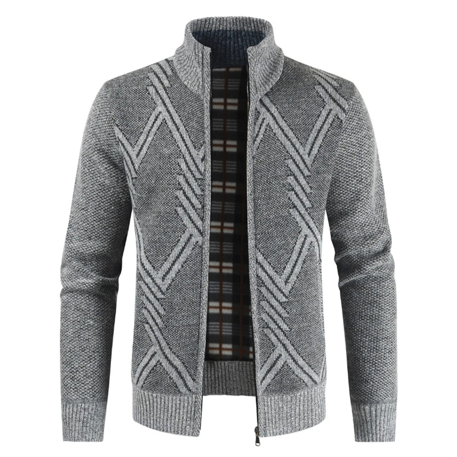 Men Cardigan Knit Patchwork Breathable Thick Long Sleeves