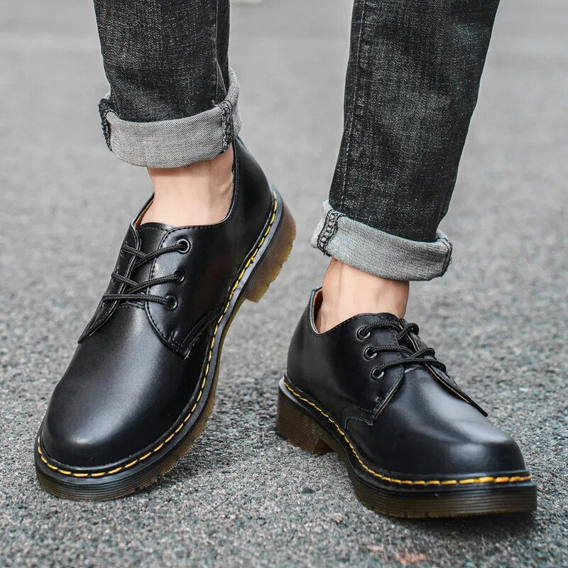 Thick Translucent Bottom Leather Casual Lace Up Men Shoes