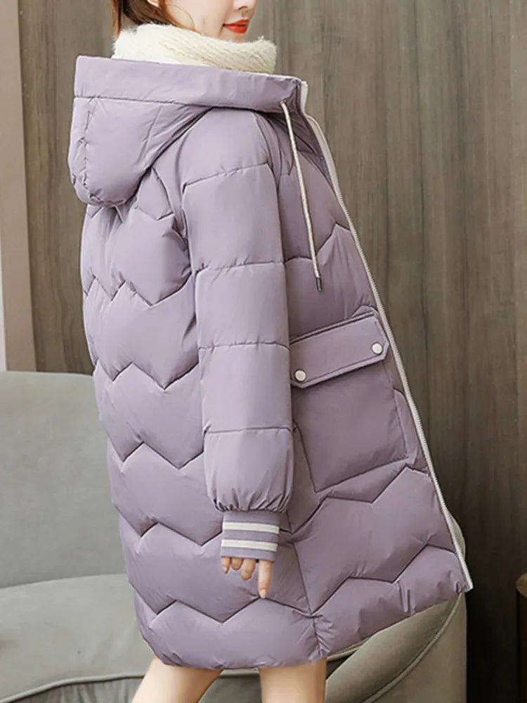 Women Long Cotton Hooded Thick Warm Jacket Windproof Coat