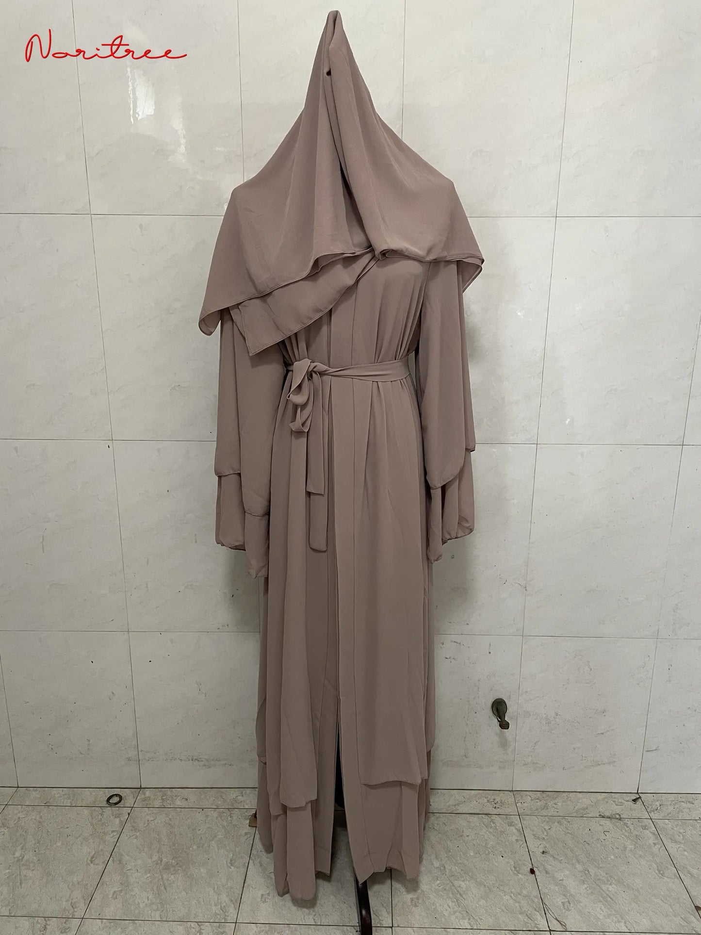 Chiffon Abaya Casual With Belt and Scarf