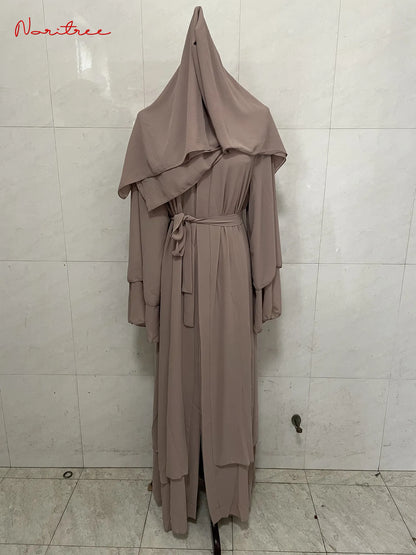 Chiffon Abaya Casual With Belt and Scarf