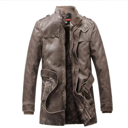 Winter Men's Thick Faux Leather Long Jacket